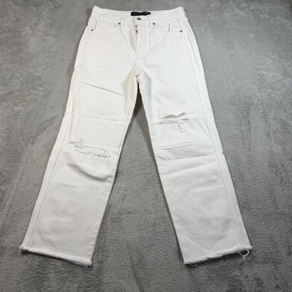 Veronica Beard Blake Crop Straight Jeans Women 27 White Distressed High Rise